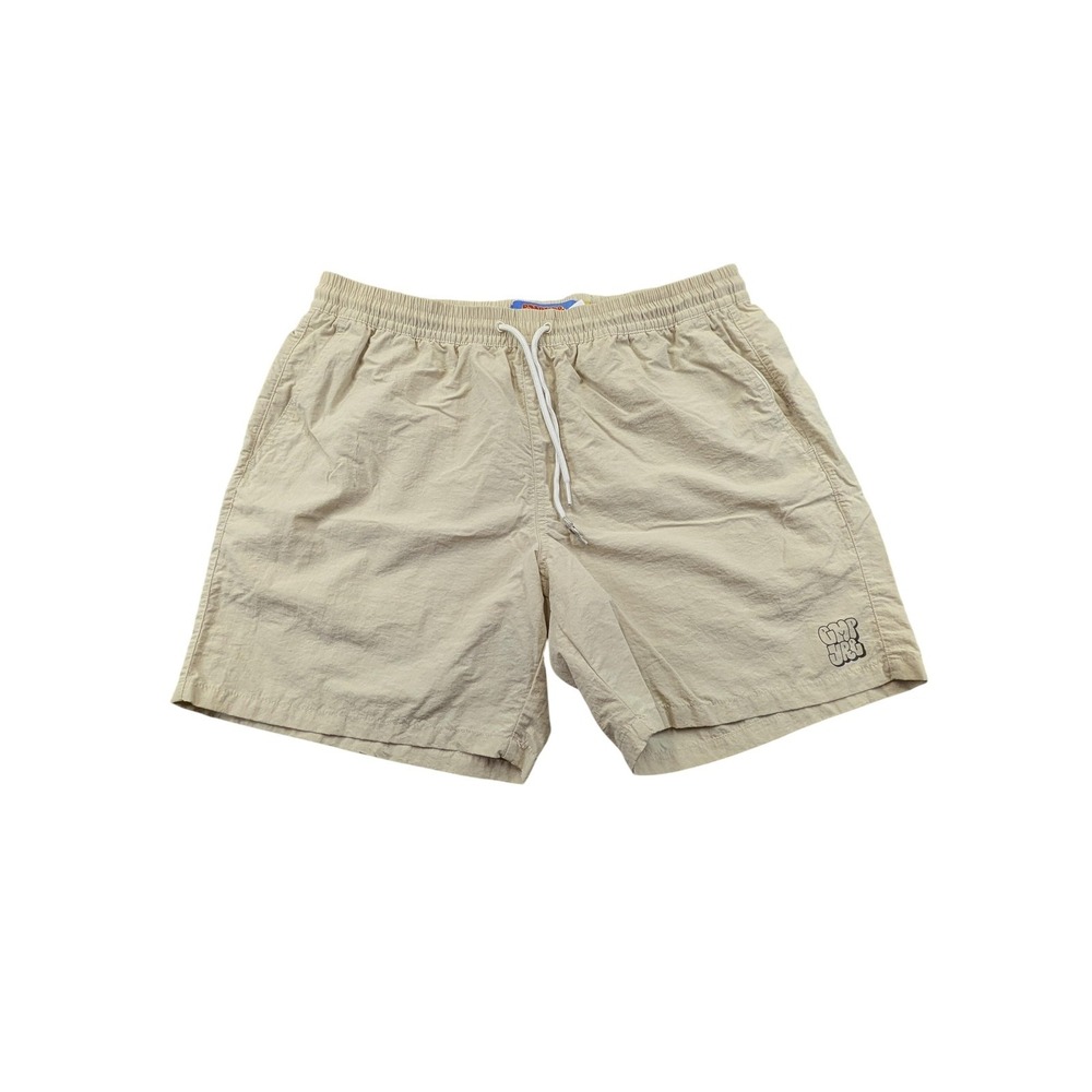 Empyre Swim Shorts Mens Medium Beige Solid Mesh Lined Drawstring 5 Inseam